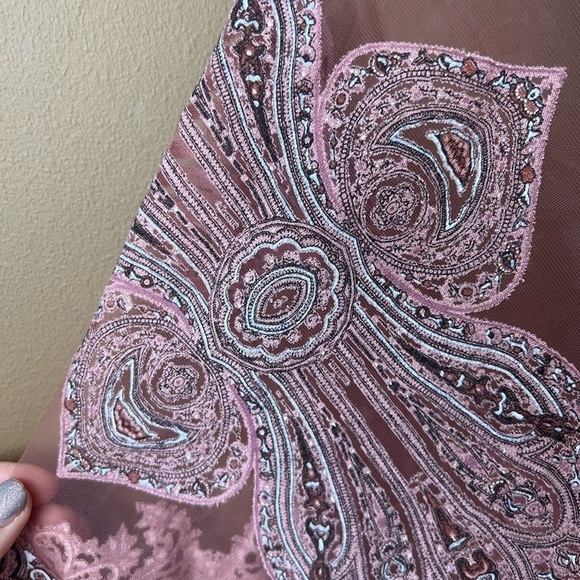 DAVID and YOUNG Womens Pink Embroidered Sheer Kimono Crystals Fringe OS Boho - Picture 7 of 7